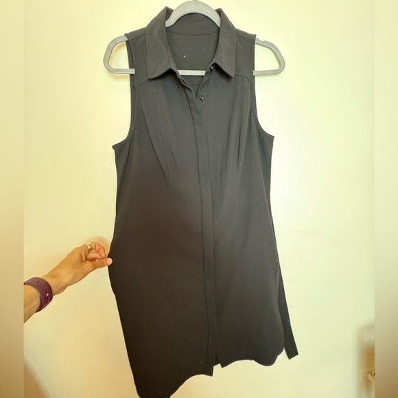 Black Midi Shirt Dress with tie belt EUC - Picture 5 of 11